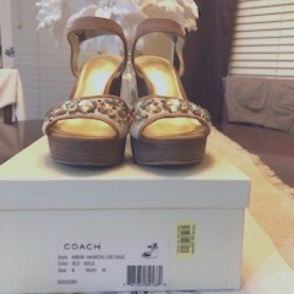 Coach Gold Hanson Jeweled Wedges Size 8 - Picture 3 of 5